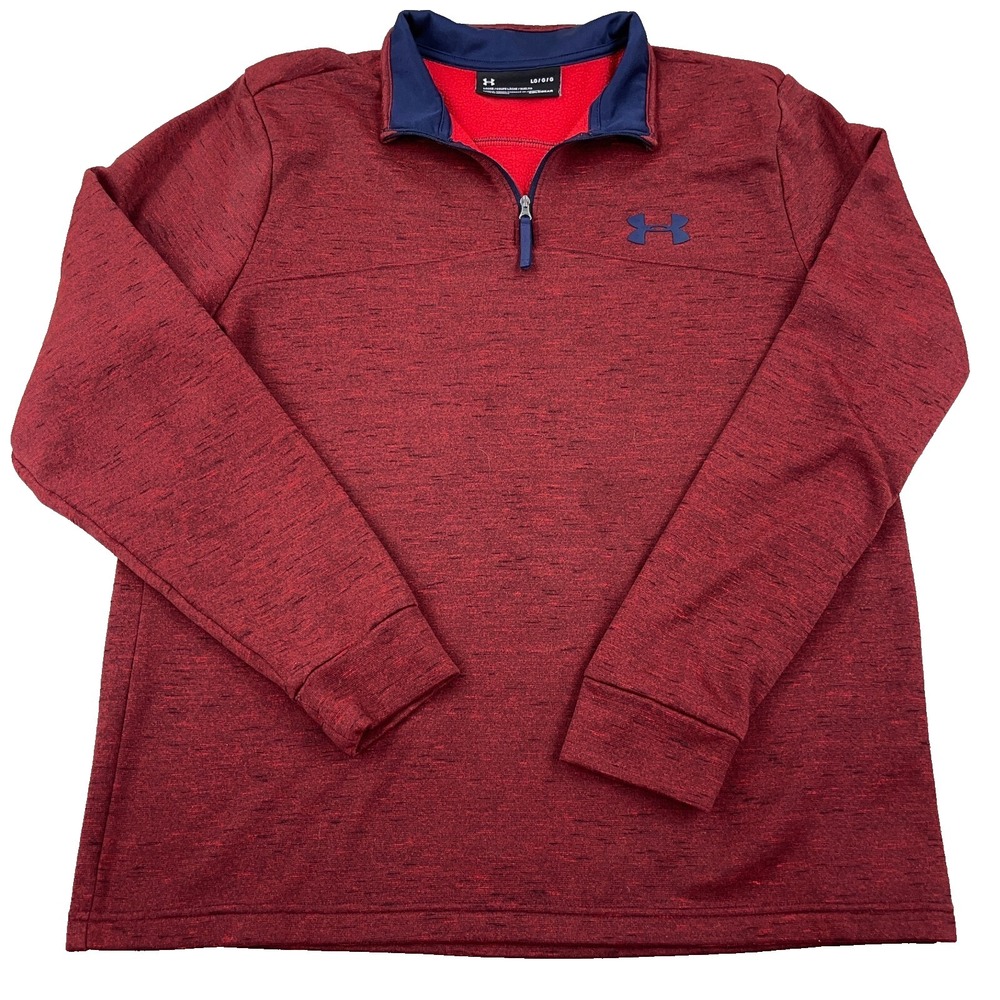 Under‎ Armour Sweatshirt Men Large Red Pullover Quarter Zip Golf Sweater Heather